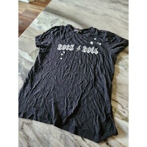 PJ Salvage Rock & Roll Graphic T-Shirt Charcoal Gray Star Studded Women Small‎